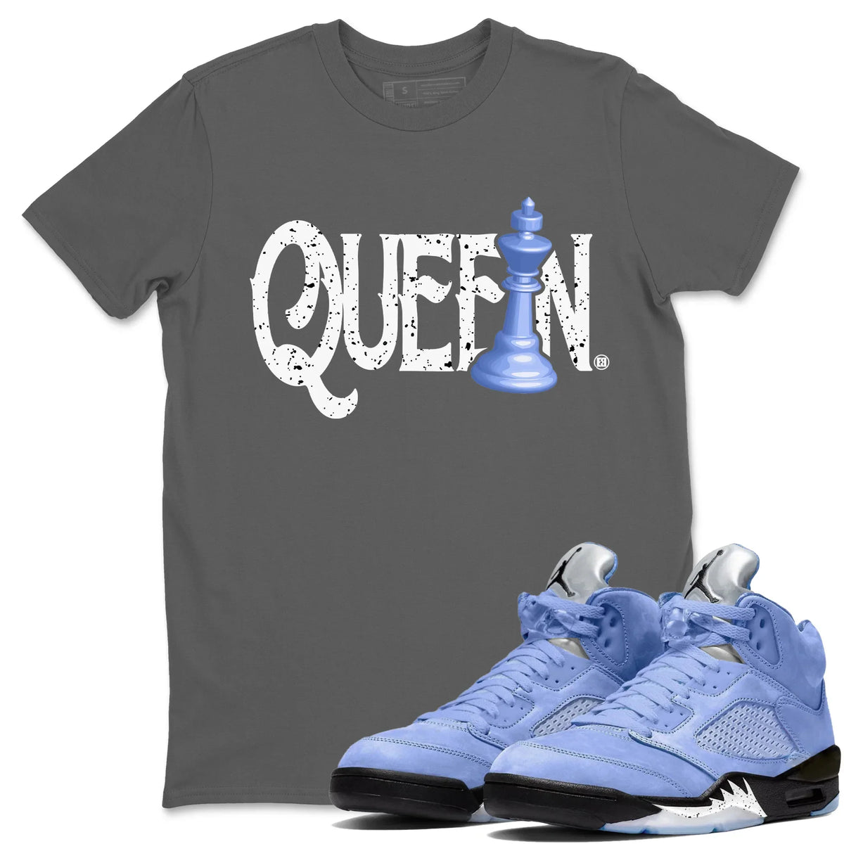 Jordan 5 UNC Sneaker Matching T-Shirt Chess Queen Sneaker Tees Jordan 5 UNC Sneaker Release Tees Crew Neck Tees