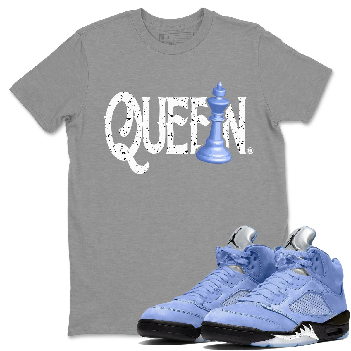Jordan 5 UNC Sneaker Matching T-Shirt Chess Queen Sneaker Tees Jordan 5 UNC Sneaker Release Tees Crew Neck Tees