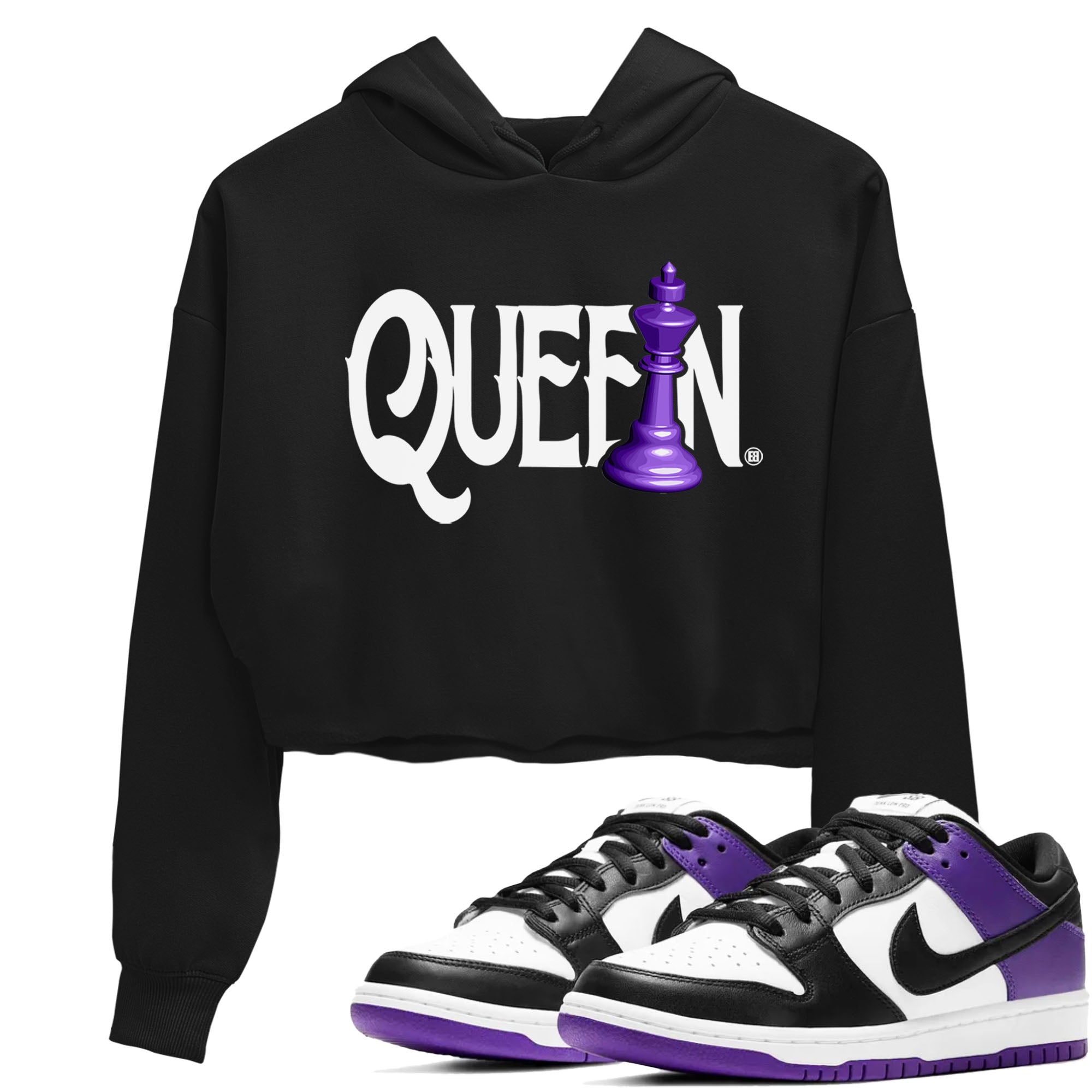 Nike SB Dunk Low Court Purple Shirt To Match Jordans Chess Queen Streetwear Fashion Dunk Low Court Purple Drip Gear Zone Black 1 Women's Crop Tee