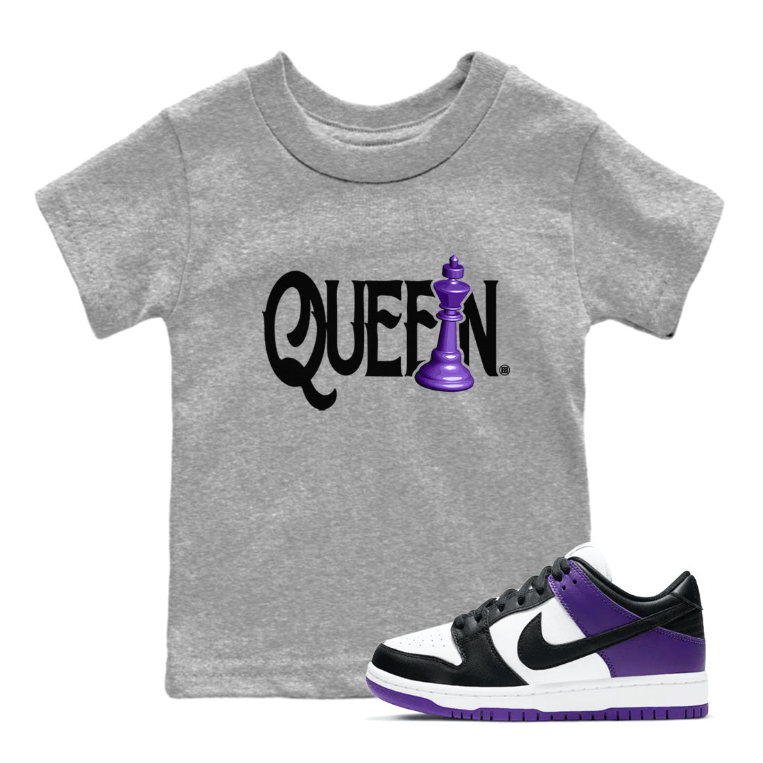 Nike SB Dunk Low Court Purple Shirt To Match Jordans Chess Queen Streetwear Fashion Dunk Low Court Purple Drip Gear Zone baby toddler Heather Grey 1 cotton Shirt