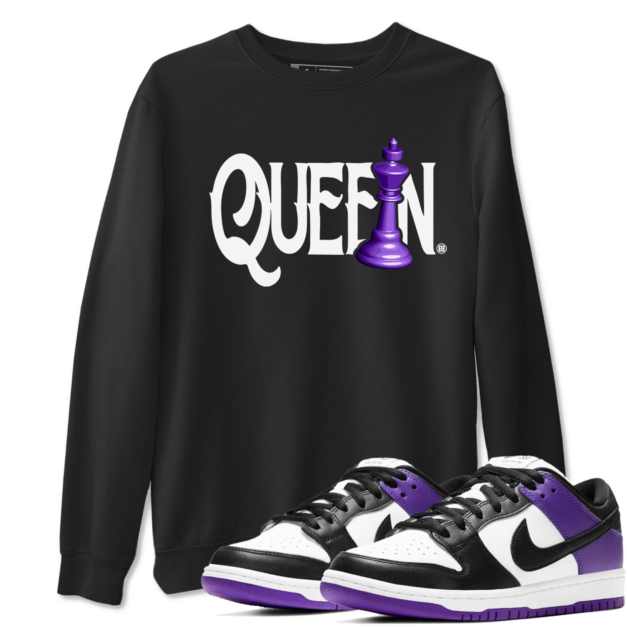 Nike SB Dunk Low Court Purple Shirt To Match Jordans Chess Queen Streetwear Fashion Dunk Low Court Purple Drip Gear Zone unisex crew neck t-shirt Black 1 crew neck shirt