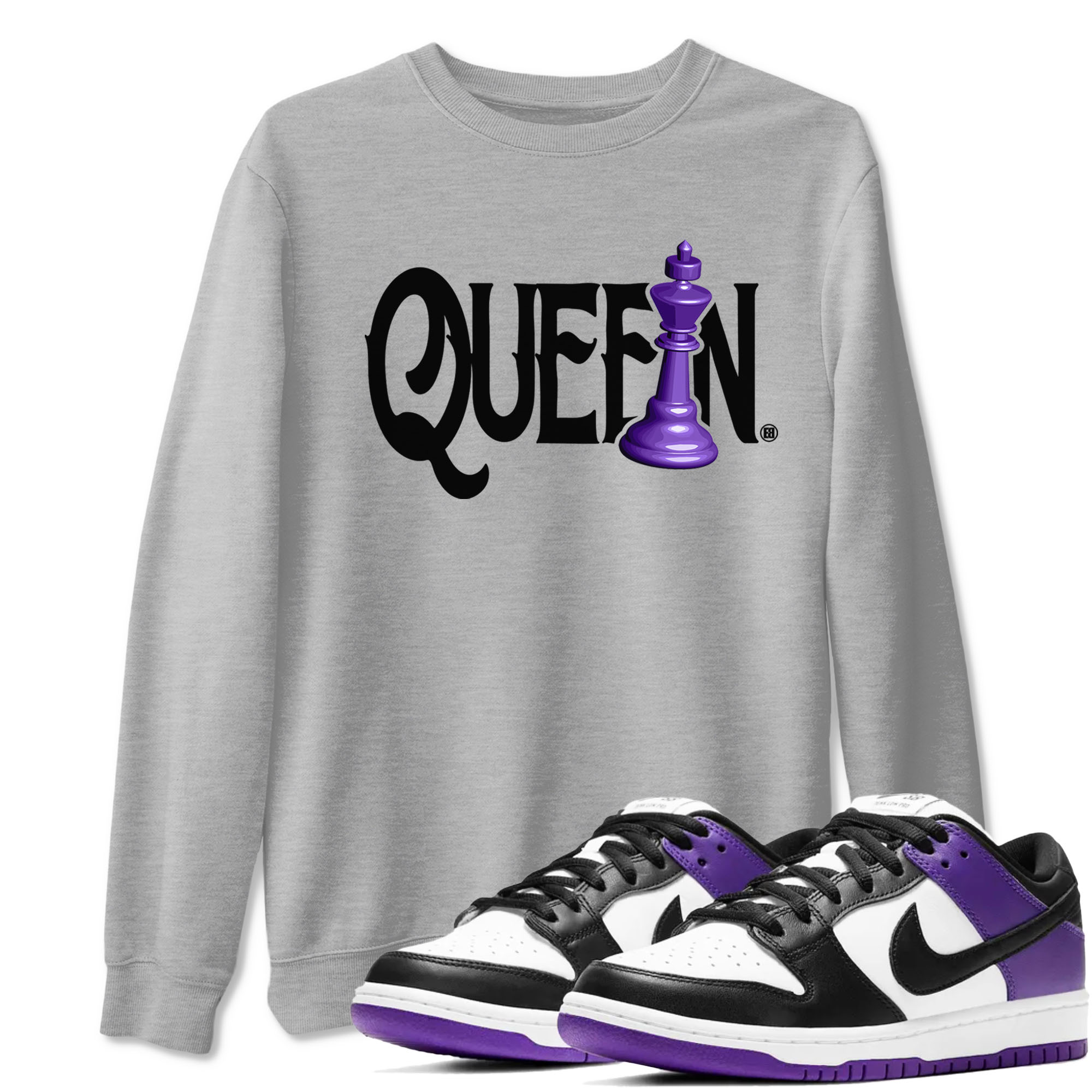 Nike SB Dunk Low Court Purple Shirt To Match Jordans Chess Queen Streetwear Fashion Dunk Low Court Purple Drip Gear Zone unisex crew neck t-shirt Heather Grey 1 crew neck shirt