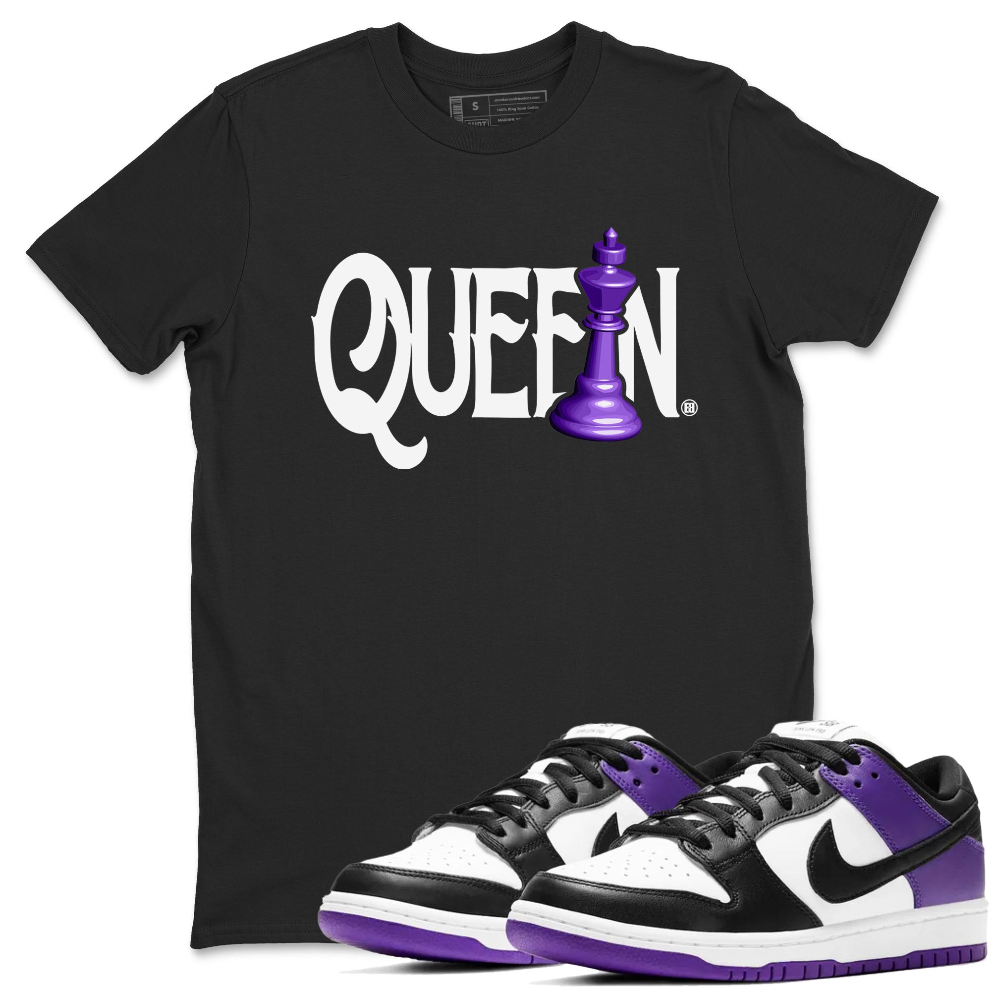 Nike SB Dunk Low Court Purple Shirt To Match Jordans Chess Queen Streetwear Fashion Dunk Low Court Purple Drip Gear Zone unisex crew neck t-shirt Black 1 crew neck shirt