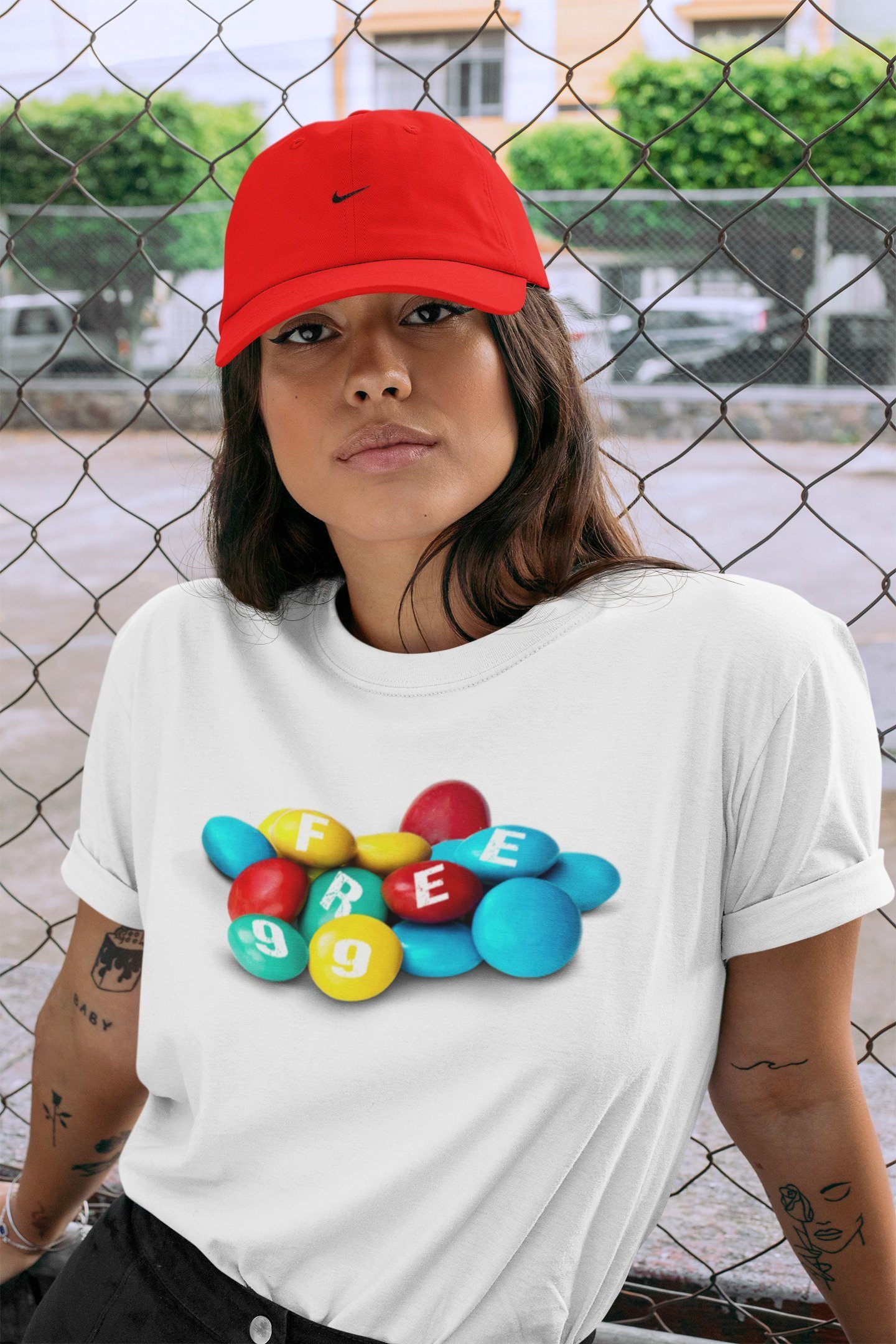 Dunk Free 99 White Sneaker Match Tees Chocolate Candies Sneaker Tees Dunk Free 99 White Jordan to match sneaker T-Shirt Crew Neck Shirts