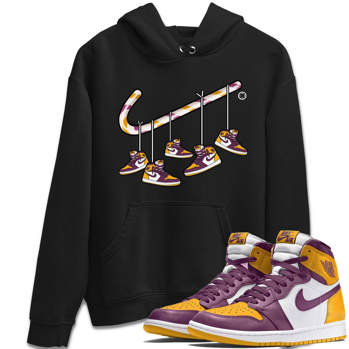 Jordan 1 Brotherhood Sneaker Matching T-Shirt Christmas Candy Cane Sneaker Tees Jordan 1 Brotherhood Sneaker Release Tees Crew Neck Tees