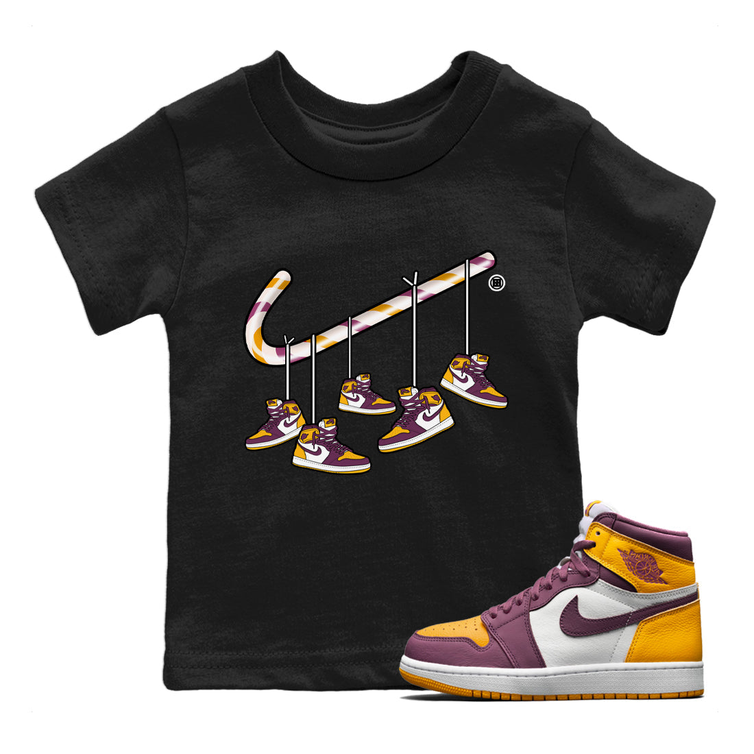 Jordan 1 Brotherhood Sneaker Matching T-Shirt Christmas Candy Cane Sneaker Tees Jordan 1 Brotherhood Sneaker Release Tees Kids Shirts