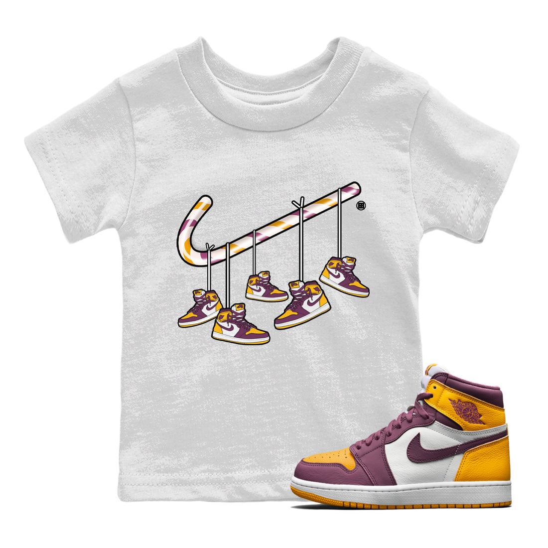Jordan 1 Brotherhood Sneaker Matching T-Shirt Christmas Candy Cane Sneaker Tees Jordan 1 Brotherhood Sneaker Release Tees Kids Shirts