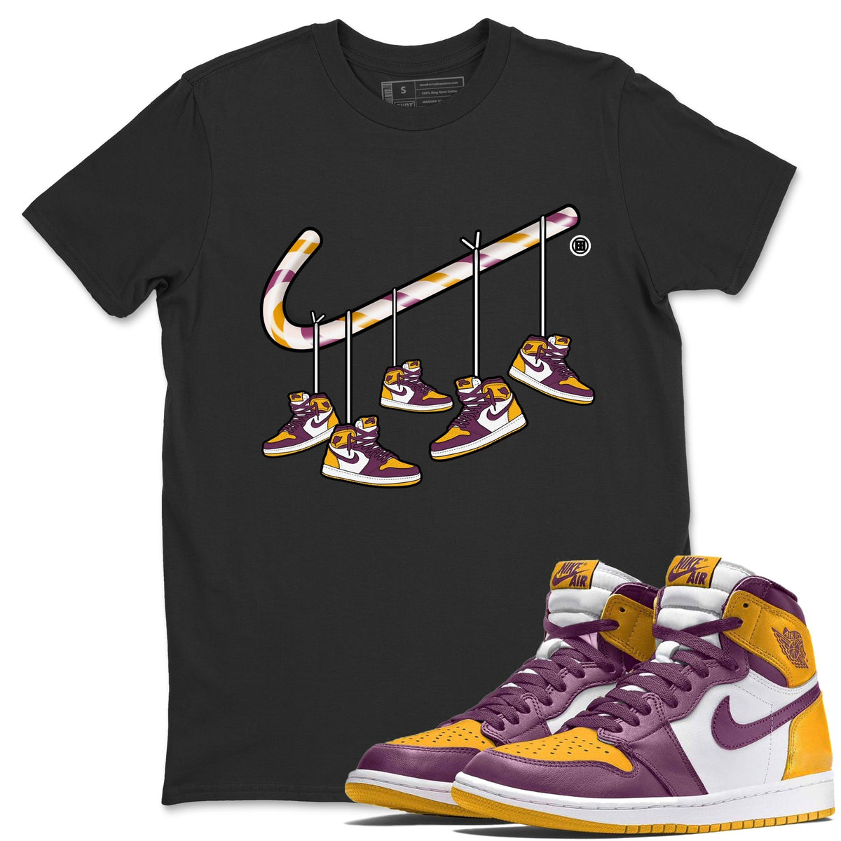 Jordan 1 Brotherhood Sneaker Matching T-Shirt Christmas Candy Cane Sneaker Tees Jordan 1 Brotherhood Sneaker Release Tees Crew Neck Tees