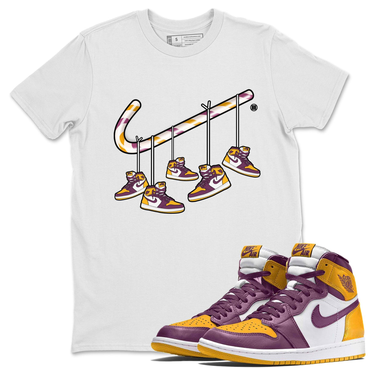 Jordan 1 Brotherhood Sneaker Matching T-Shirt Christmas Candy Cane Sneaker Tees Jordan 1 Brotherhood Sneaker Release Tees Crew Neck Tees