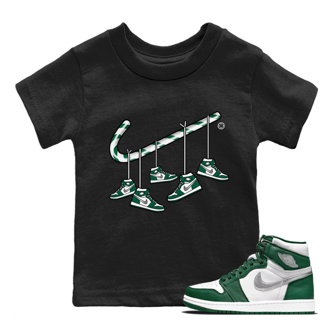 Jordan 1 Gorge Green Sneaker Matching T-Shirt Christmas Candy Cane Sneaker Tees Jordan 1 Gorge Green Sneaker Release Tees Kids Shirts