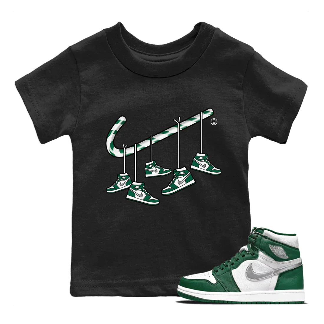 Jordan 1 Gorge Green Sneaker Matching T-Shirt Christmas Candy Cane Sneaker Tees Jordan 1 Gorge Green Sneaker Release Tees Kids Shirts
