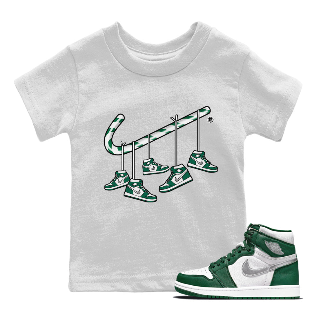 Jordan 1 Gorge Green Sneaker Matching T-Shirt Christmas Candy Cane Sneaker Tees Jordan 1 Gorge Green Sneaker Release Tees Kids Shirts
