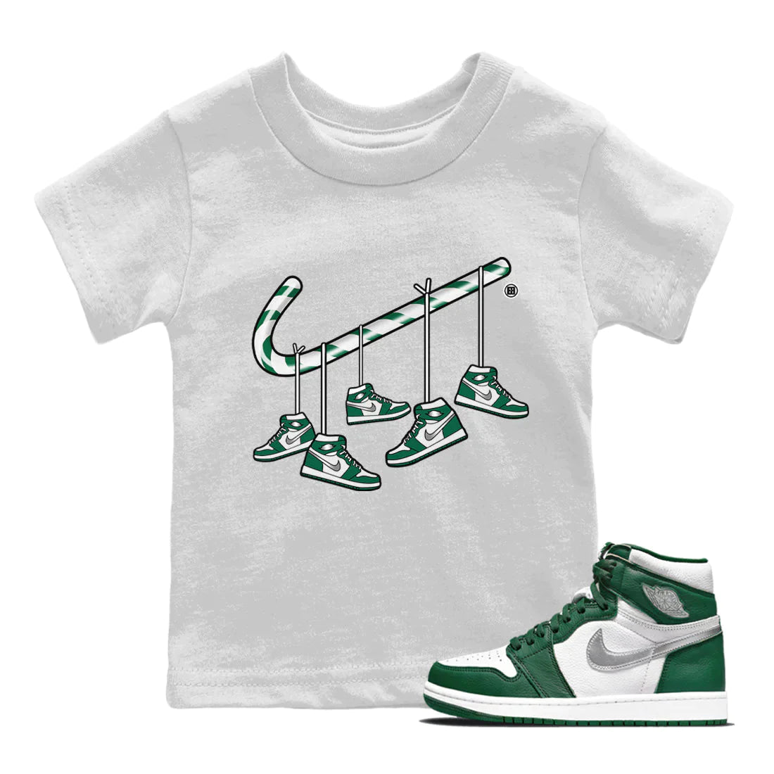 Jordan 1 Gorge Green Sneaker Matching T-Shirt Christmas Candy Cane Sneaker Tees Jordan 1 Gorge Green Sneaker Release Tees Kids Shirts