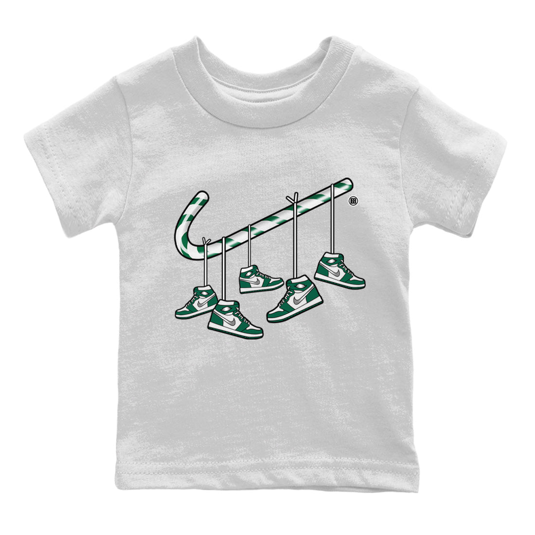 Jordan 1 Gorge Green Sneaker Matching T-Shirt Christmas Candy Cane Sneaker Tees Jordan 1 Gorge Green Sneaker Release Tees Kids Shirts