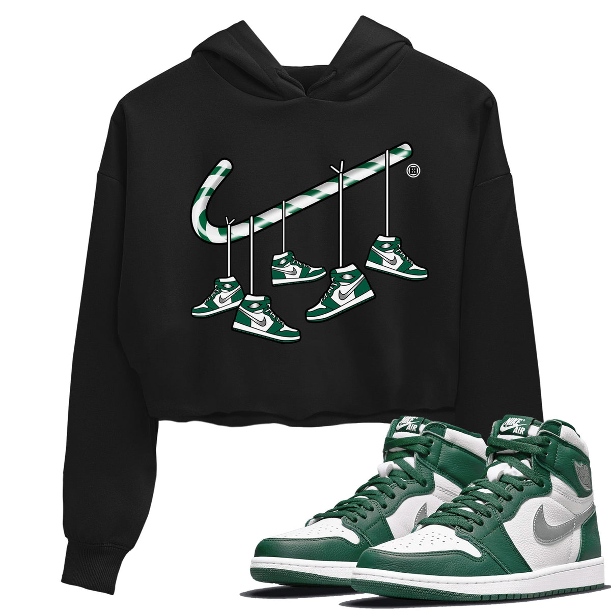 Jordan 1 Gorge Green Sneaker Matching T-Shirt Christmas Candy Cane Sneaker Tees Jordan 1 Gorge Green Sneaker Release Tees Women's Shirts