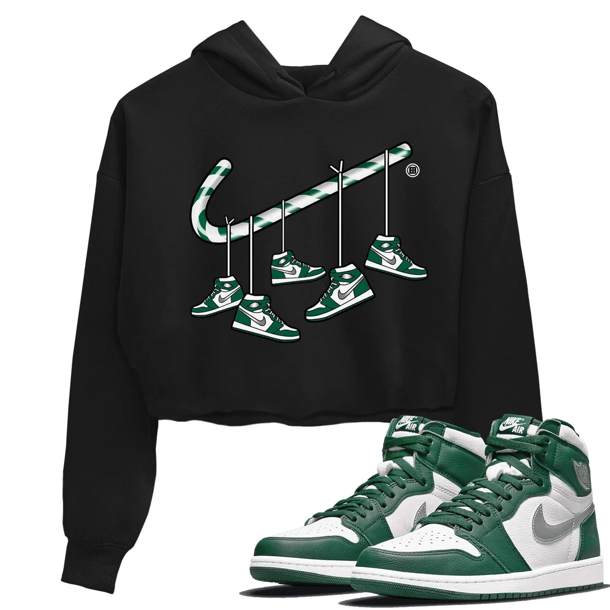 Jordan 1 Gorge Green Sneaker Matching T-Shirt Christmas Candy Cane Sneaker Tees Jordan 1 Gorge Green Sneaker Release Tees Women's Shirts