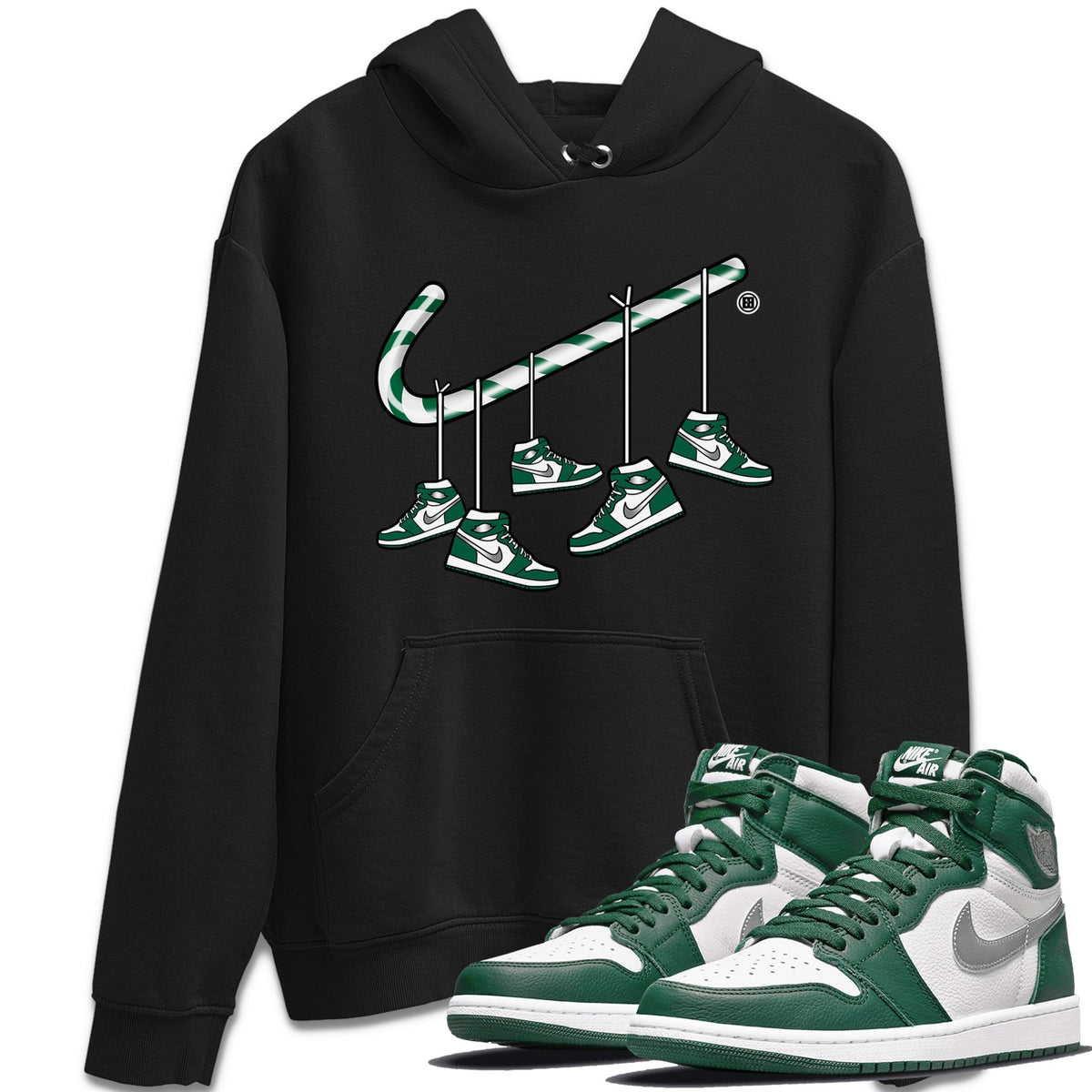 Jordan 1 Gorge Green Sneaker Matching T-Shirt Christmas Candy Cane Sneaker Tees Jordan 1 Gorge Green Sneaker Release Tees Crew Neck Tees