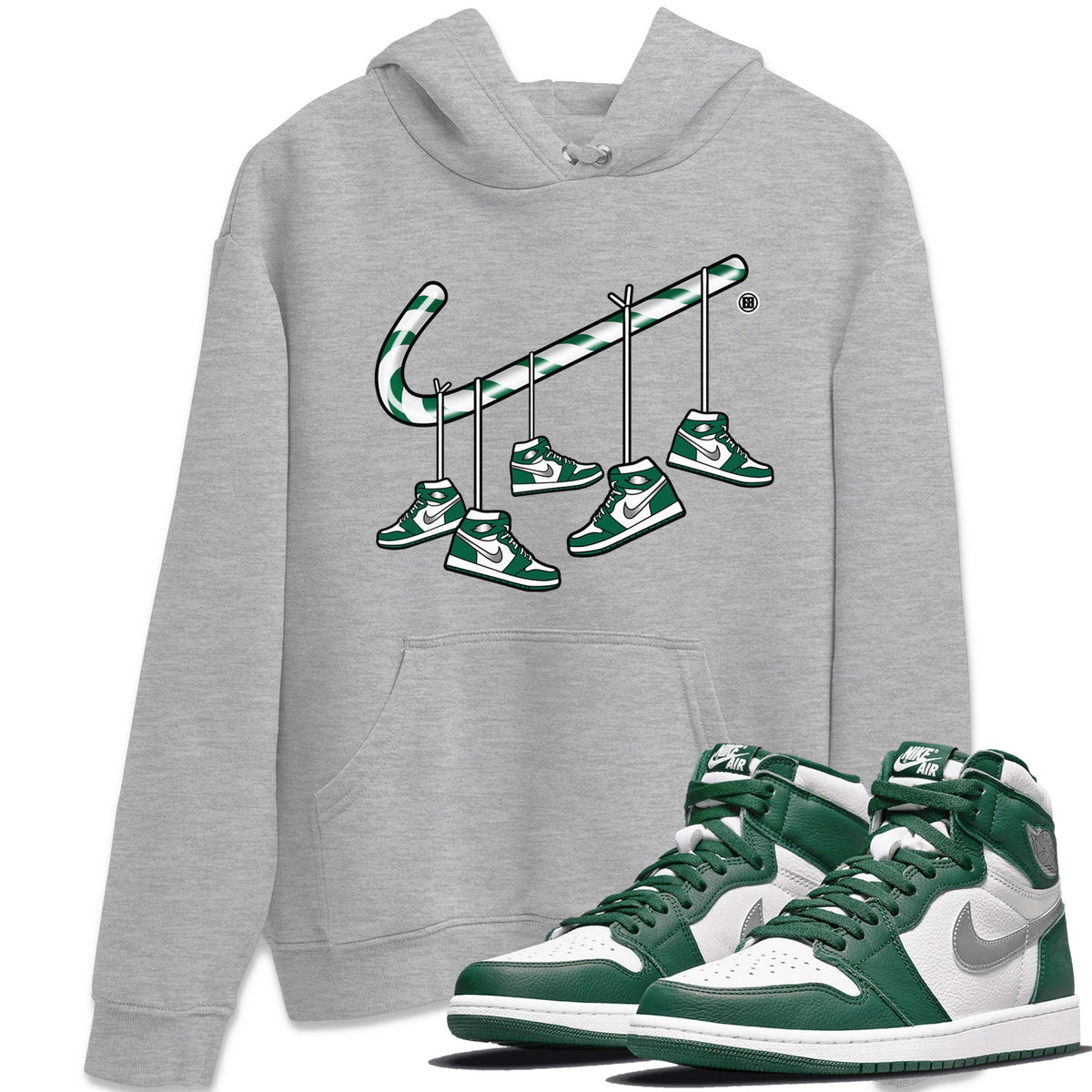 Jordan 1 Gorge Green Sneaker Matching T-Shirt Christmas Candy Cane Sneaker Tees Jordan 1 Gorge Green Sneaker Release Tees Crew Neck Tees
