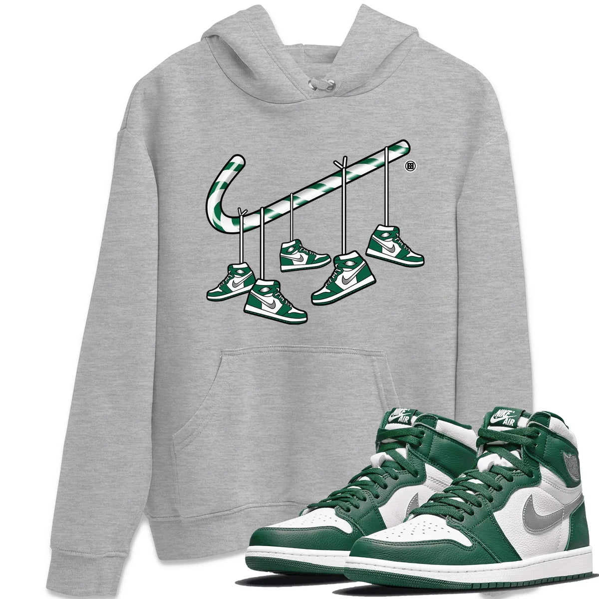 Jordan 1 Gorge Green Sneaker Matching T-Shirt Christmas Candy Cane Sneaker Tees Jordan 1 Gorge Green Sneaker Release Tees Crew Neck Tees