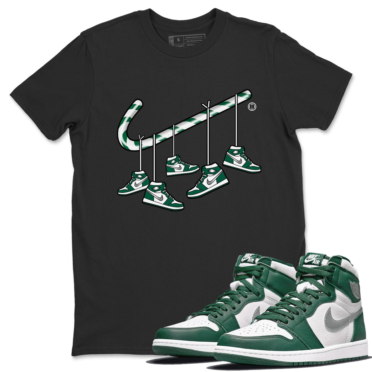 Jordan 1 Gorge Green Sneaker Matching T-Shirt Christmas Candy Cane Sneaker Tees Jordan 1 Gorge Green Sneaker Release Tees Crew Neck Tees