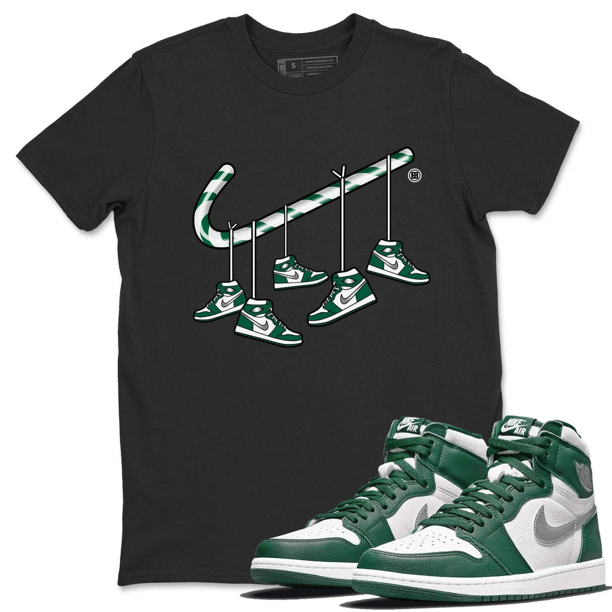 Jordan 1 Gorge Green Sneaker Matching T-Shirt Christmas Candy Cane Sneaker Tees Jordan 1 Gorge Green Sneaker Release Tees Crew Neck Tees
