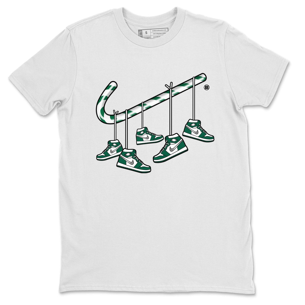 Jordan 1 Gorge Green Sneaker Matching T-Shirt Christmas Candy Cane Sneaker Tees Jordan 1 Gorge Green Sneaker Release Tees Crew Neck Tees