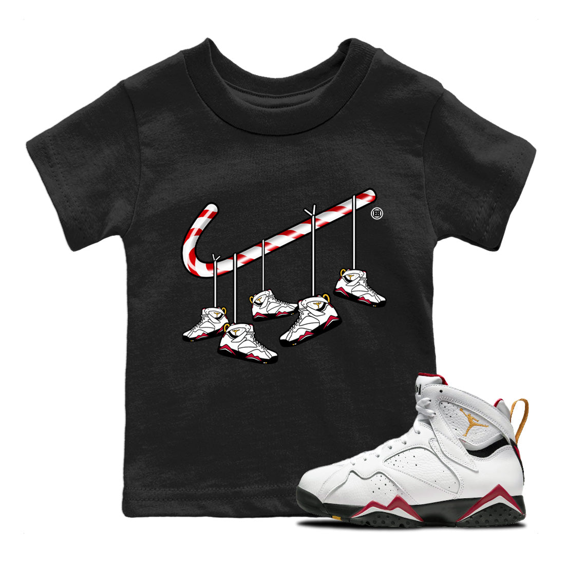 Jordan 7 Cardinal Shirt To Match Jordans Christmas Candy Cane Sneaker Tees Jordan 7 Cardinal Drip Gear Zone Sneaker Matching Clothing Kids Shirts