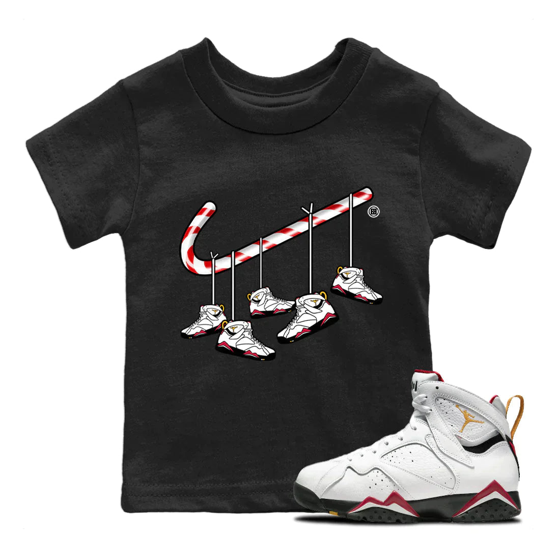 Jordan 7 Cardinal Shirt To Match Jordans Christmas Candy Cane Sneaker Tees Jordan 7 Cardinal Drip Gear Zone Sneaker Matching Clothing Kids Shirts