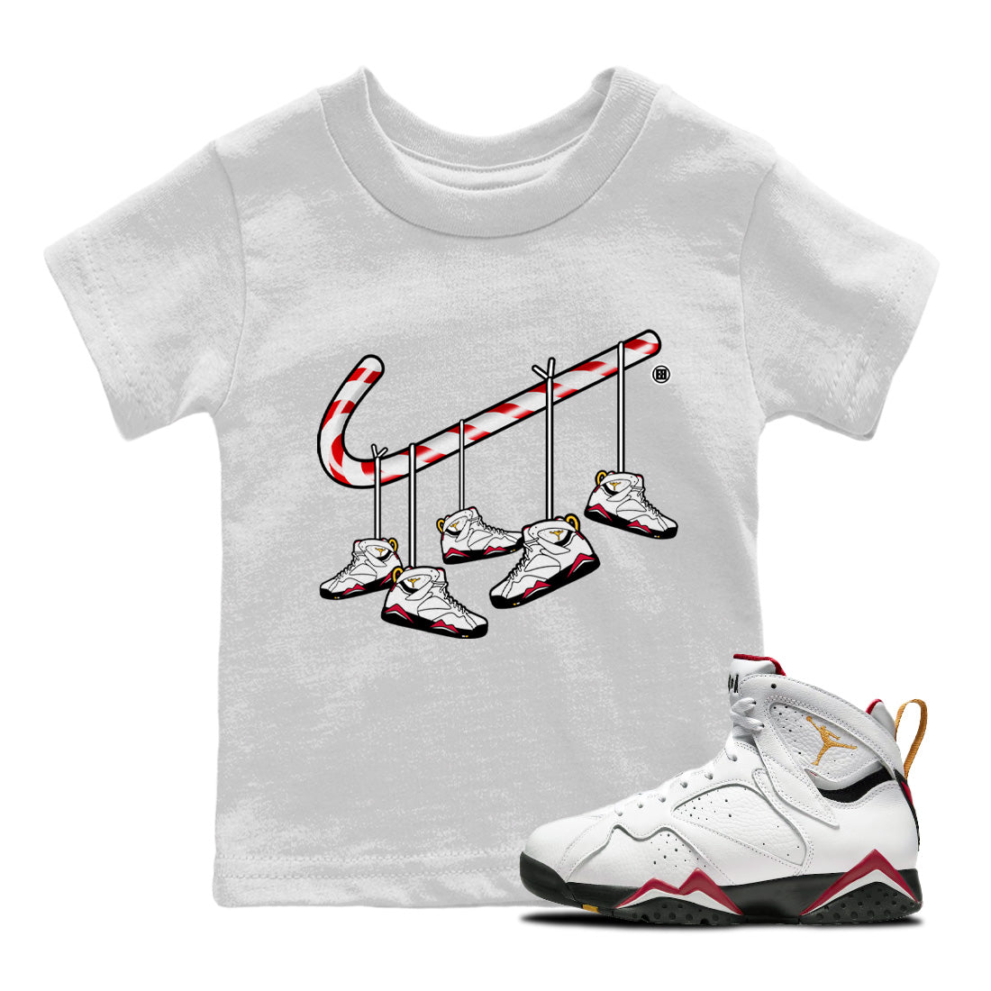 Jordan 7 Cardinal Shirt To Match Jordans Christmas Candy Cane Sneaker Tees Jordan 7 Cardinal Drip Gear Zone Sneaker Matching Clothing Kids Shirts