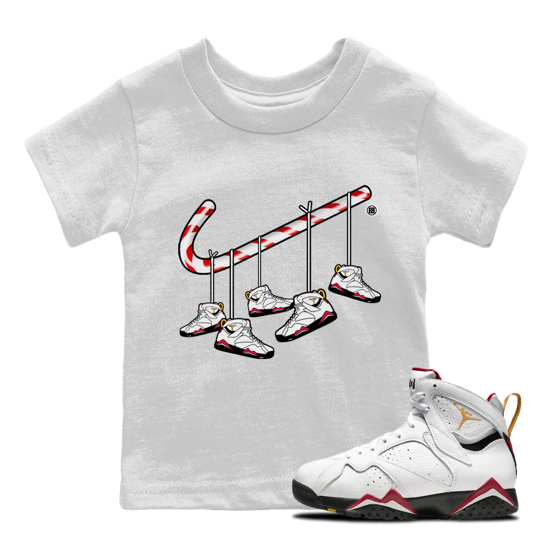 Jordan 7 Cardinal Shirt To Match Jordans Christmas Candy Cane Sneaker Tees Jordan 7 Cardinal Drip Gear Zone Sneaker Matching Clothing Kids Shirts