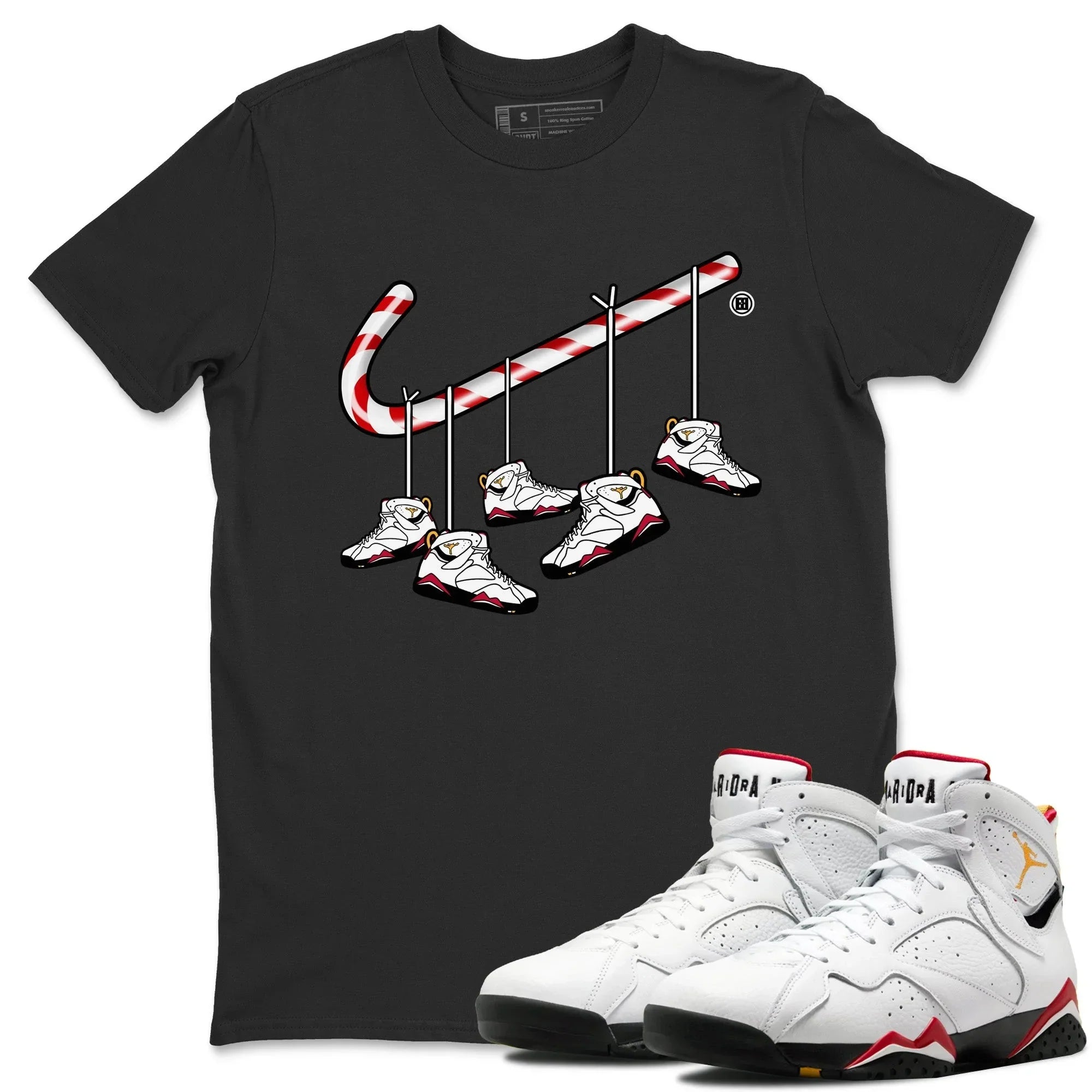 Jordan 7 Cardinal Shirt To Match Jordans Christmas Candy Cane Sneaker Tees Jordan 7 Cardinal Drip Gear Zone Sneaker Matching Clothing Unisex Shirts