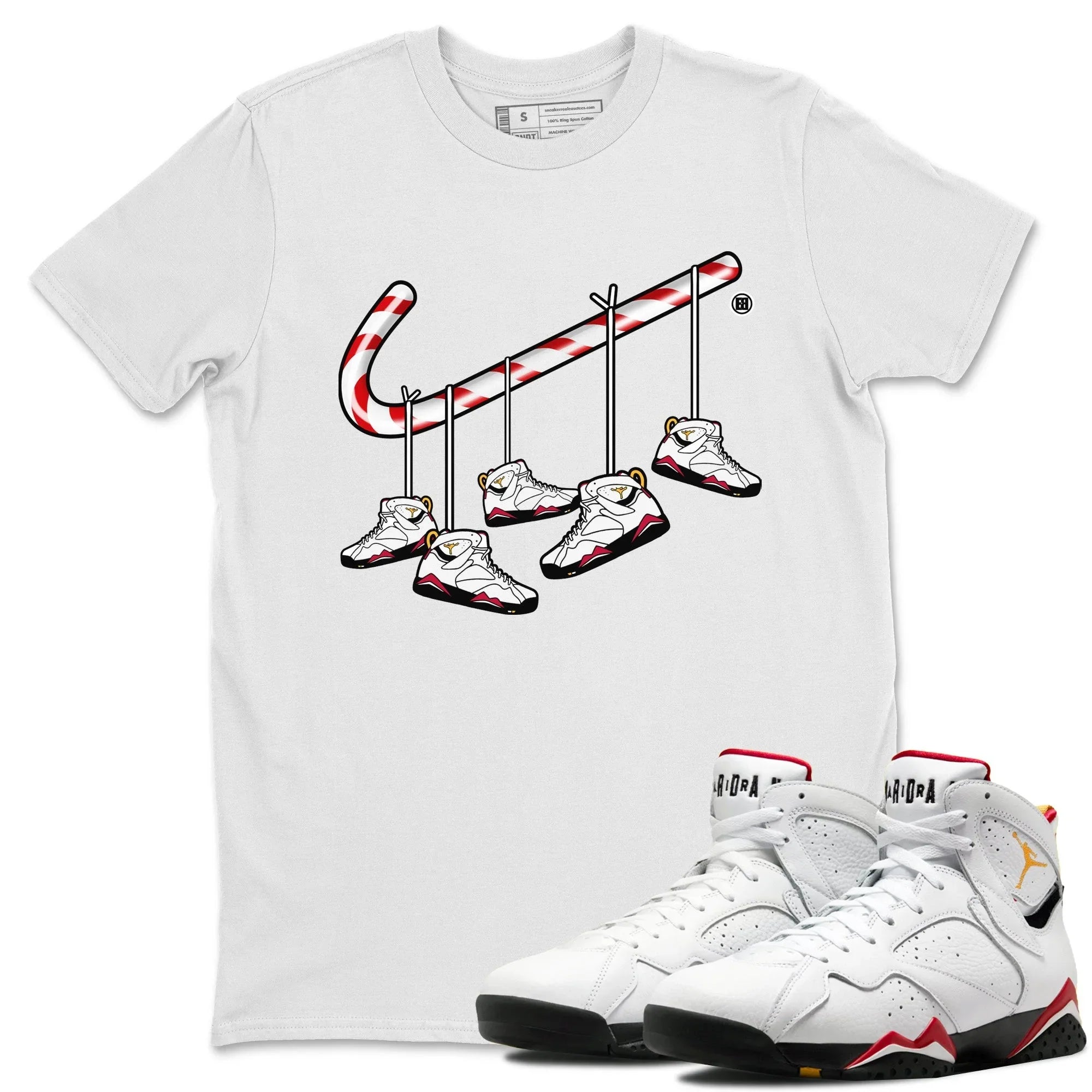 Jordan 7 Cardinal Shirt To Match Jordans Christmas Candy Cane Sneaker Tees Jordan 7 Cardinal Drip Gear Zone Sneaker Matching Clothing Unisex Shirts