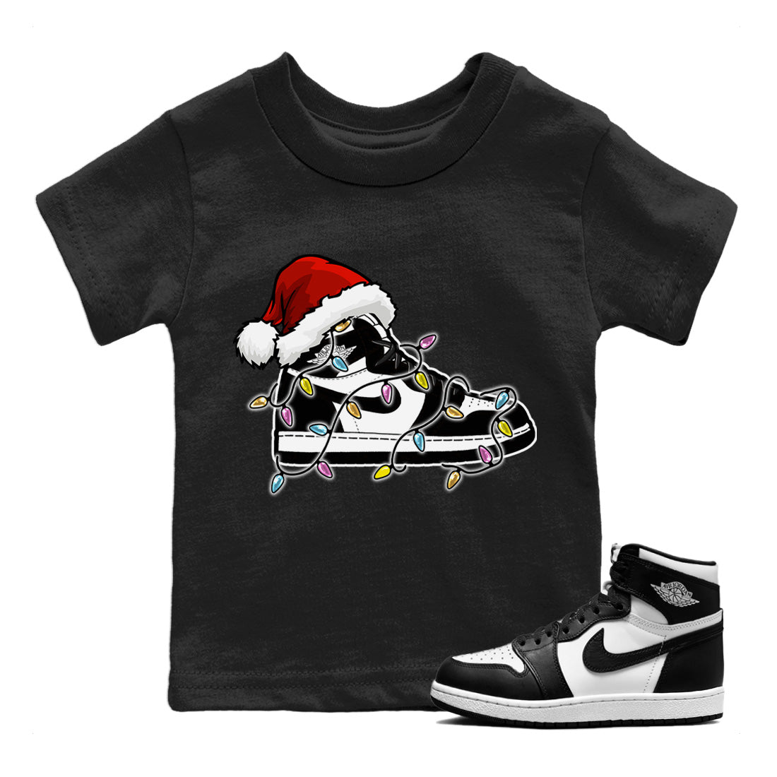 Jordan 1 Black White Sneaker Match Tees Christmas Light Sneaker Sneaker Tees Jordan 1 Black White Jordan to match sneaker T-Shirt Kids Shirts