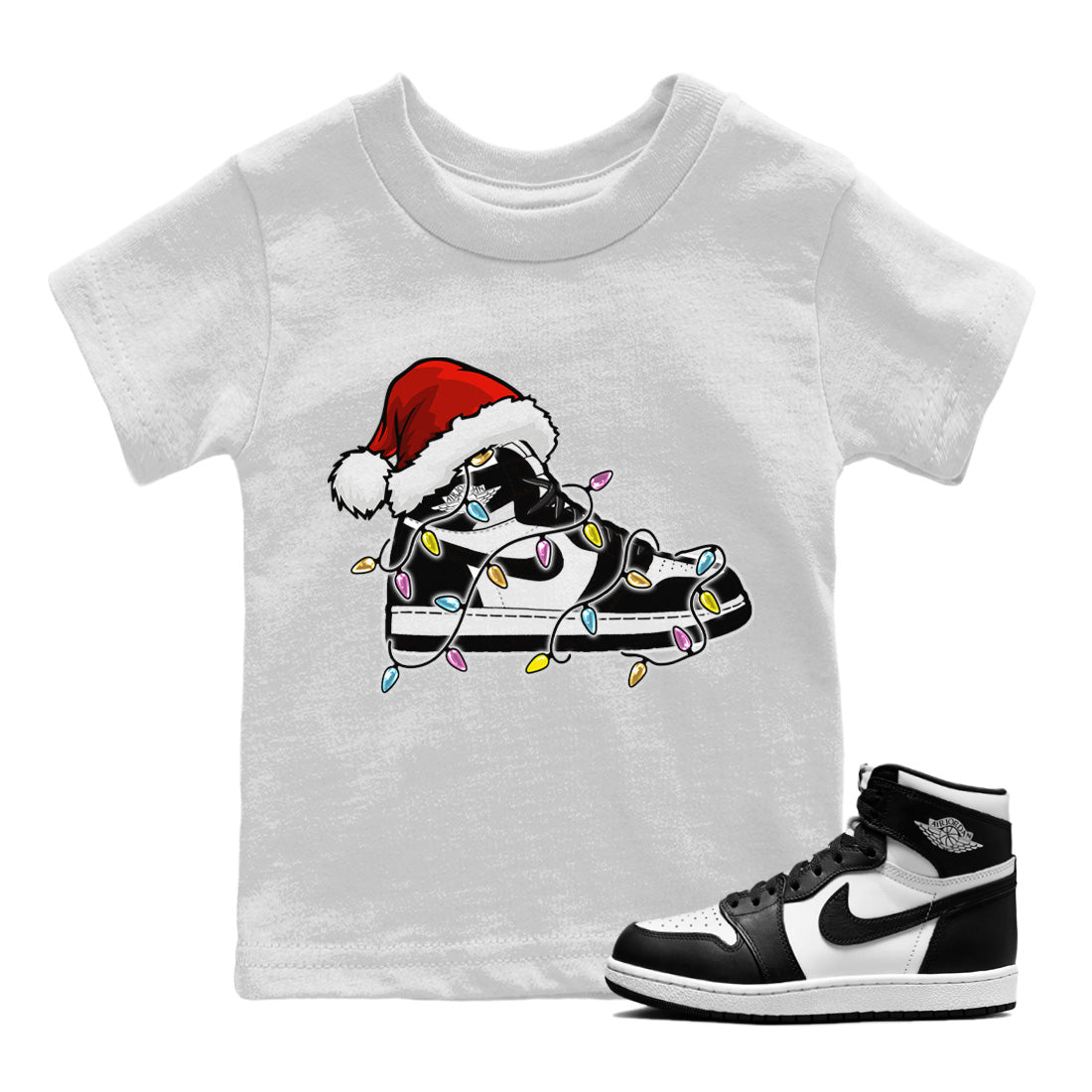 Jordan 1 Black White Sneaker Match Tees Christmas Light Sneaker Sneaker Tees Jordan 1 Black White Jordan to match sneaker T-Shirt Kids Shirts