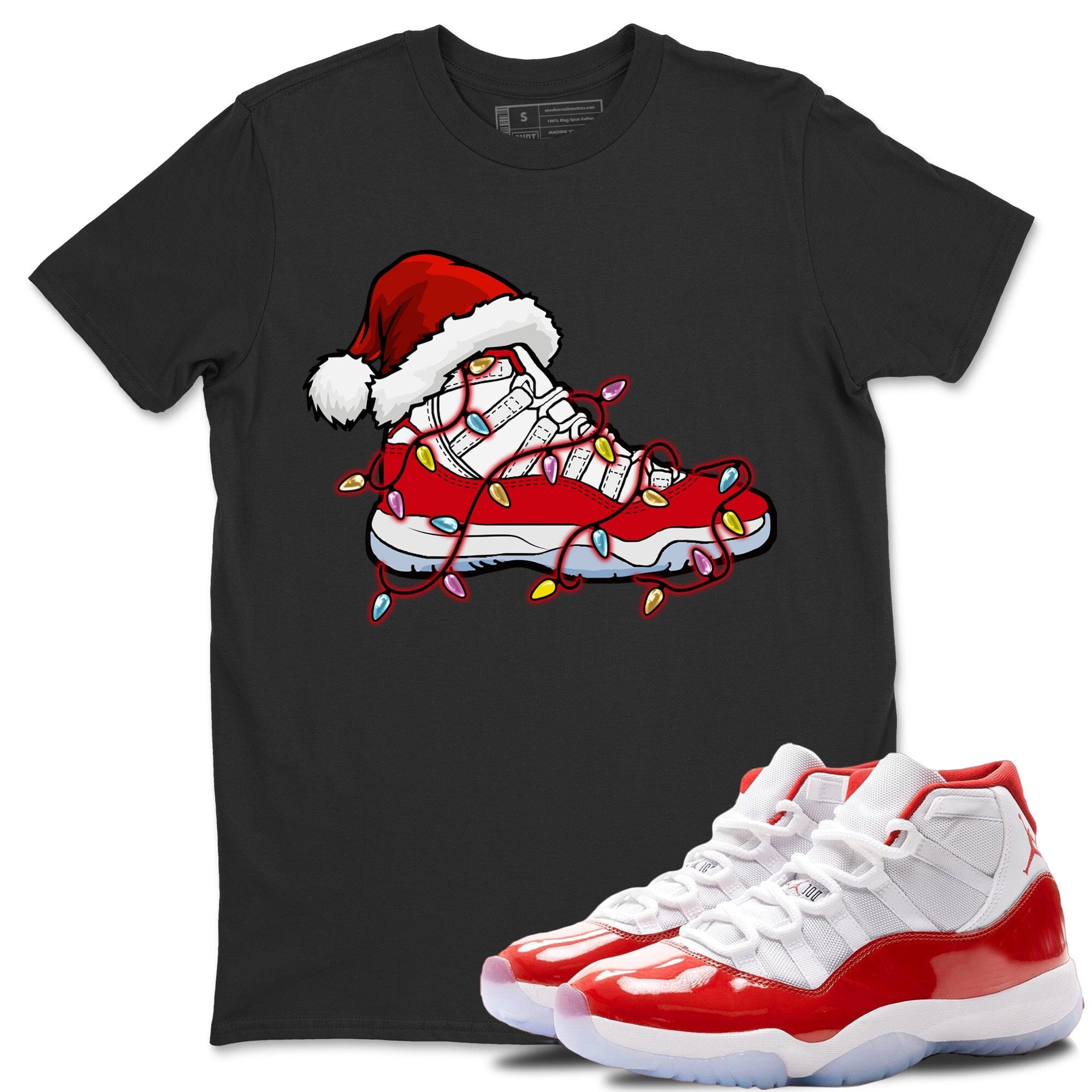 Jordan 11 Cherry Sneaker Matching T-Shirt Christmas Light Sneaker Sneaker Tees Jordan 11 Cherry Sneaker Release Tees Crew Neck Tees