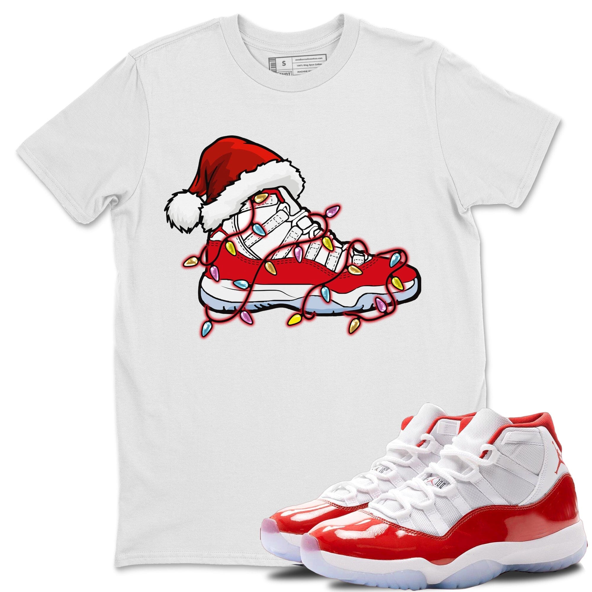 Jordan 11 Cherry Sneaker Matching T-Shirt Christmas Light Sneaker Sneaker Tees Jordan 11 Cherry Sneaker Release Tees Crew Neck Tees