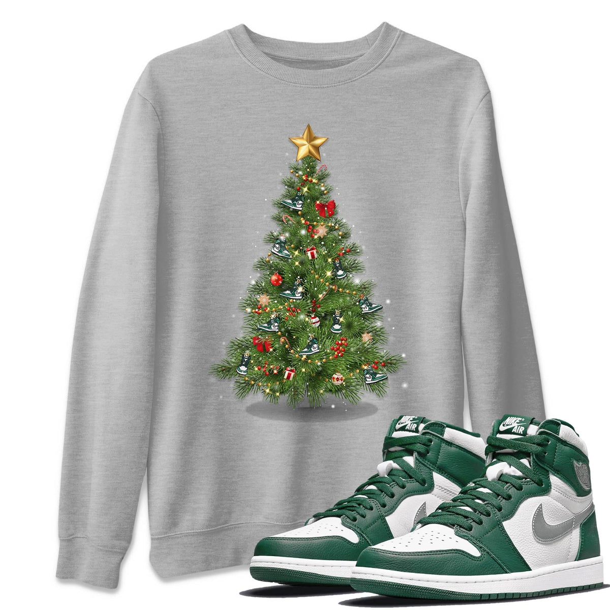 Jordan 1 Gorge Green Sneaker Matching T-Shirt Christmas Tree Sneaker Tees Jordan 1 Gorge Green Sneaker Release Tees Crew Neck Tees