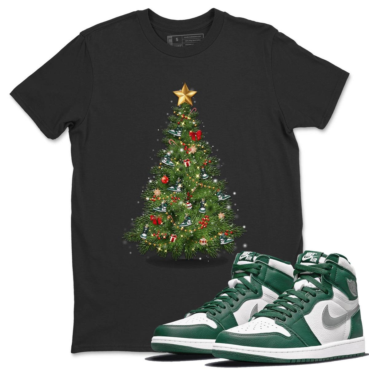 Jordan 1 Gorge Green Sneaker Matching T-Shirt Christmas Tree Sneaker Tees Jordan 1 Gorge Green Sneaker Release Tees Crew Neck Tees