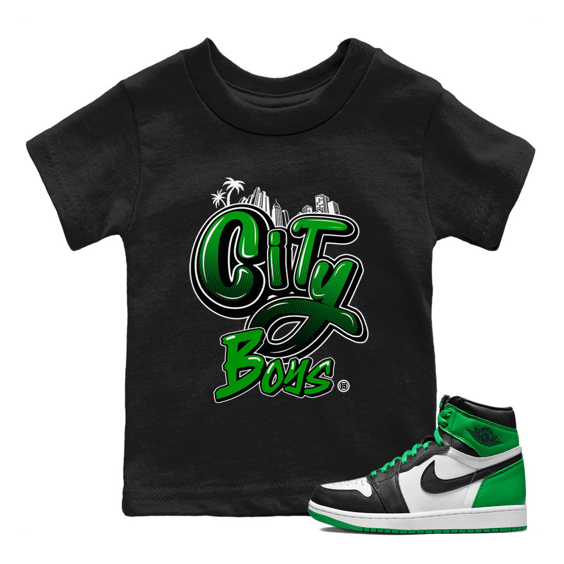 Air Jordan 1 Celtics Sneaker Match Tees City Boys Streetwear Sneaker Shirt Air Jordan 1 Retro Celtics Sneaker Release Tees Kids Shirts Black 1