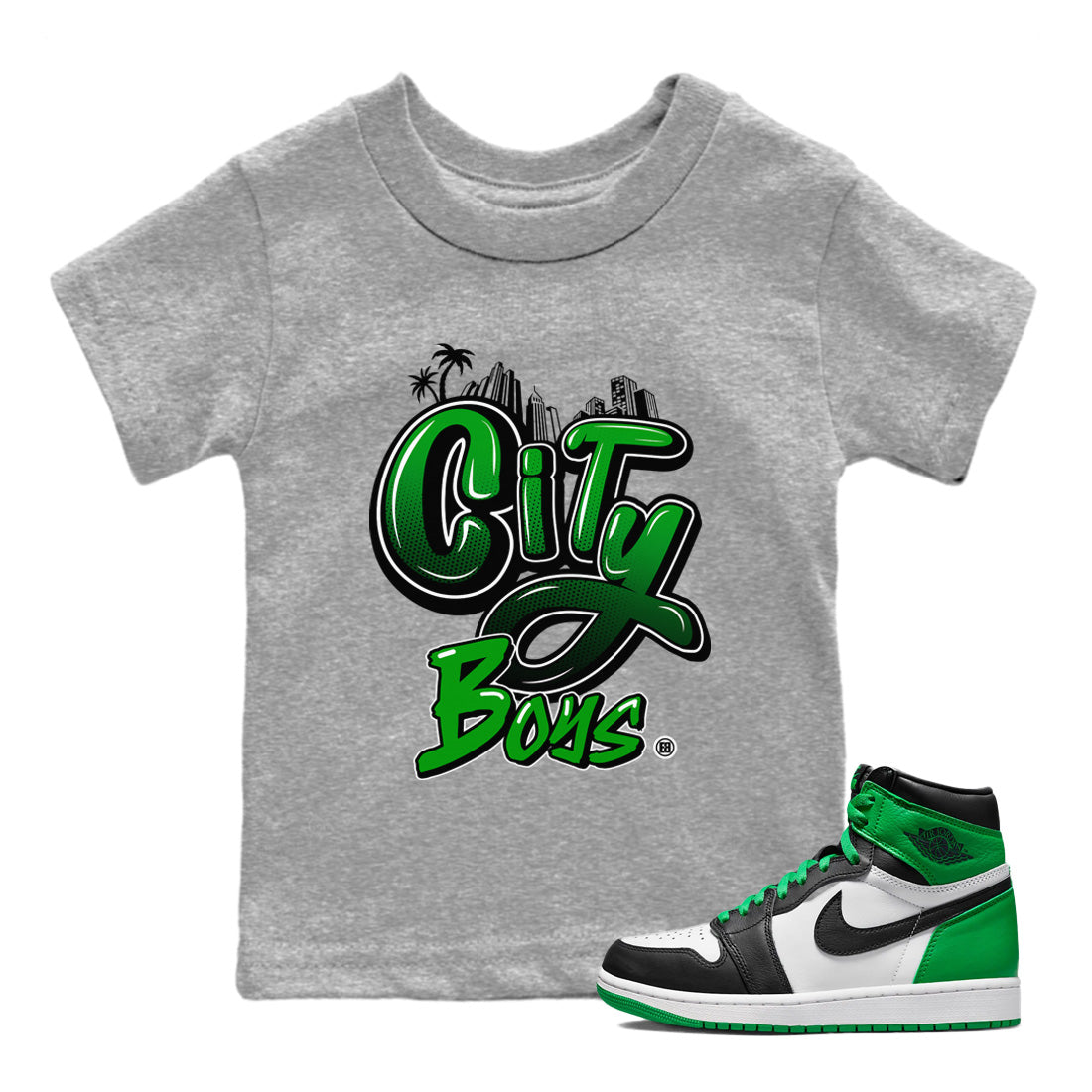 Air Jordan 1 Celtics Sneaker Match Tees City Boys Streetwear Sneaker Shirt Air Jordan 1 Retro Celtics Sneaker Release Tees Kids Shirts Heather Grey 1