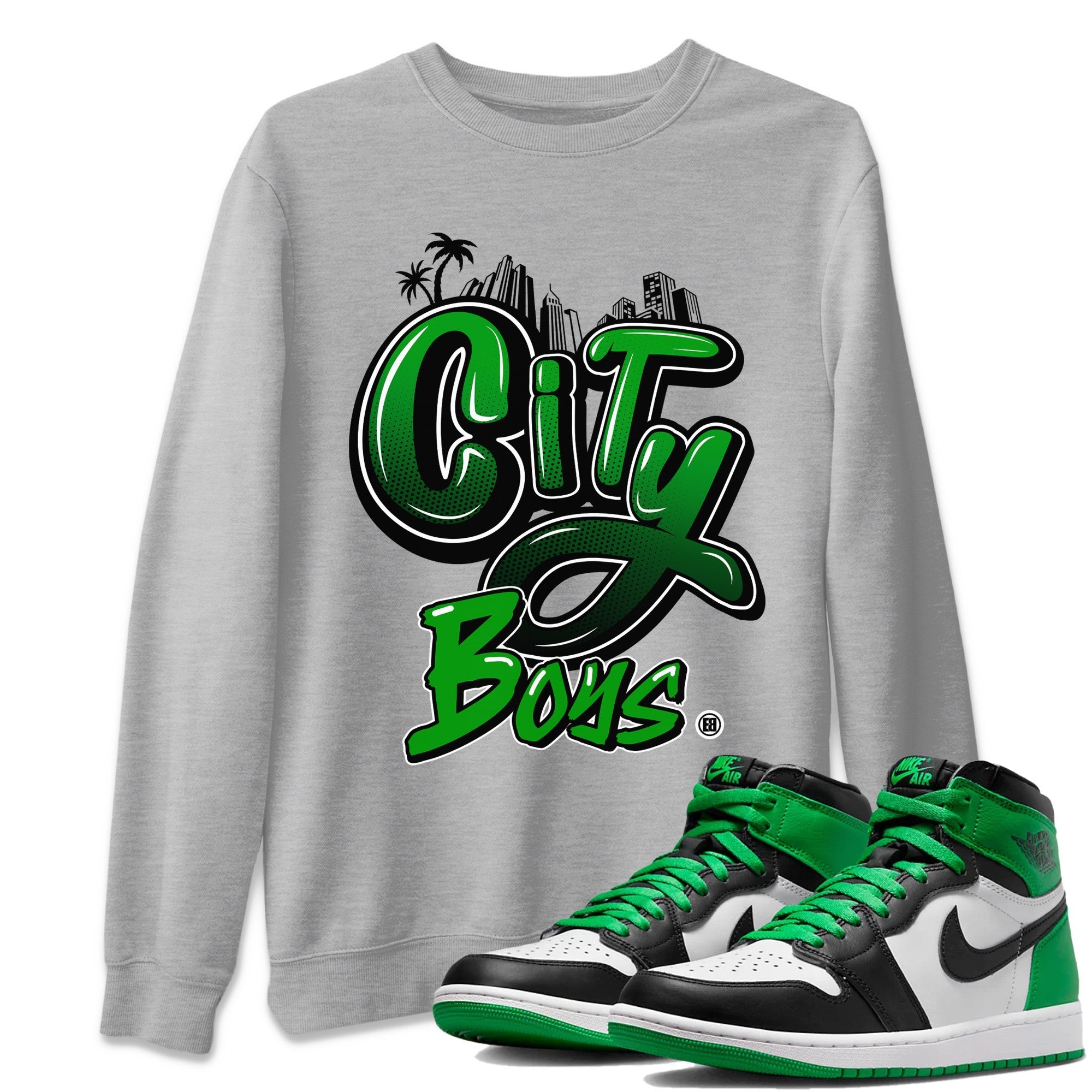 Air Jordan 1 Celtics Sneaker Match Tees City Boys Streetwear Sneaker Shirt Air Jordan 1 Retro Celtics Sneaker Release Tees Unisex Shirts Heather Grey 1