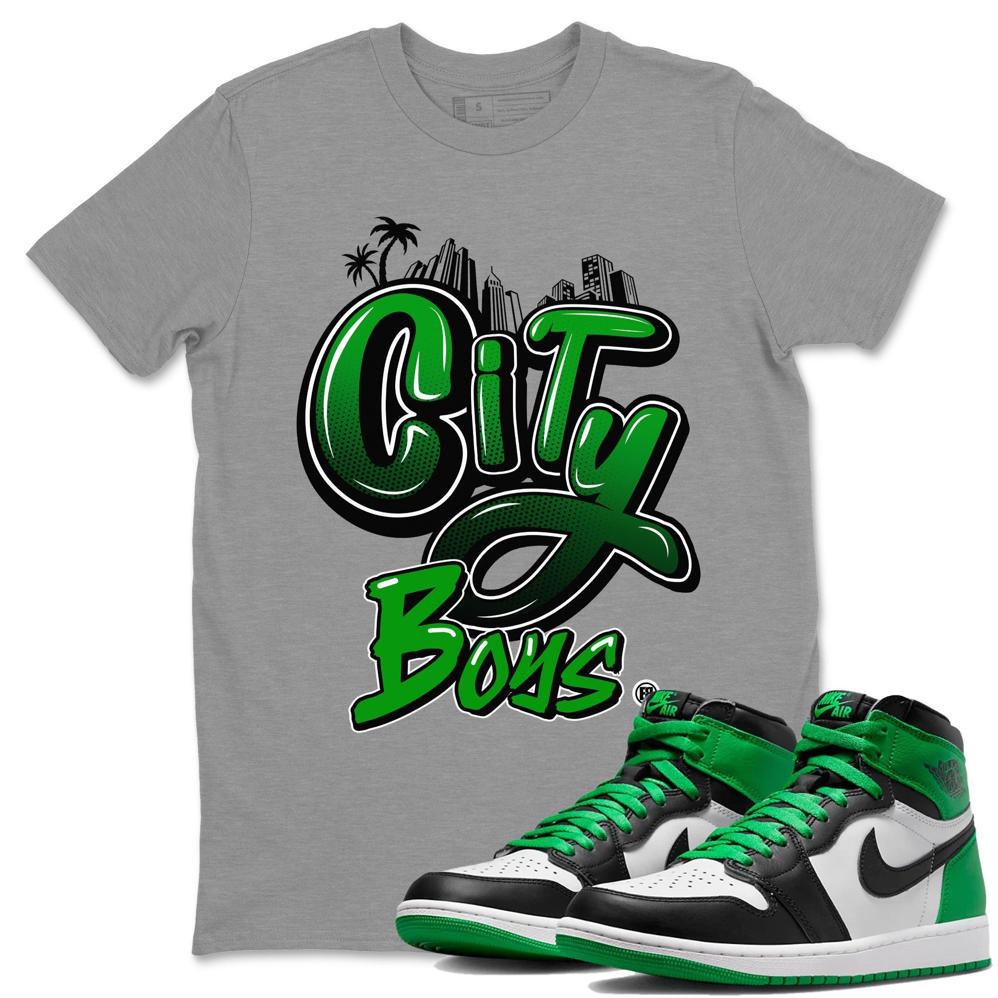 Air Jordan 1 Celtics Sneaker Match Tees City Boys Streetwear Sneaker Shirt Air Jordan 1 Retro Celtics Sneaker Release Tees Unisex Shirts Heather Grey 1
