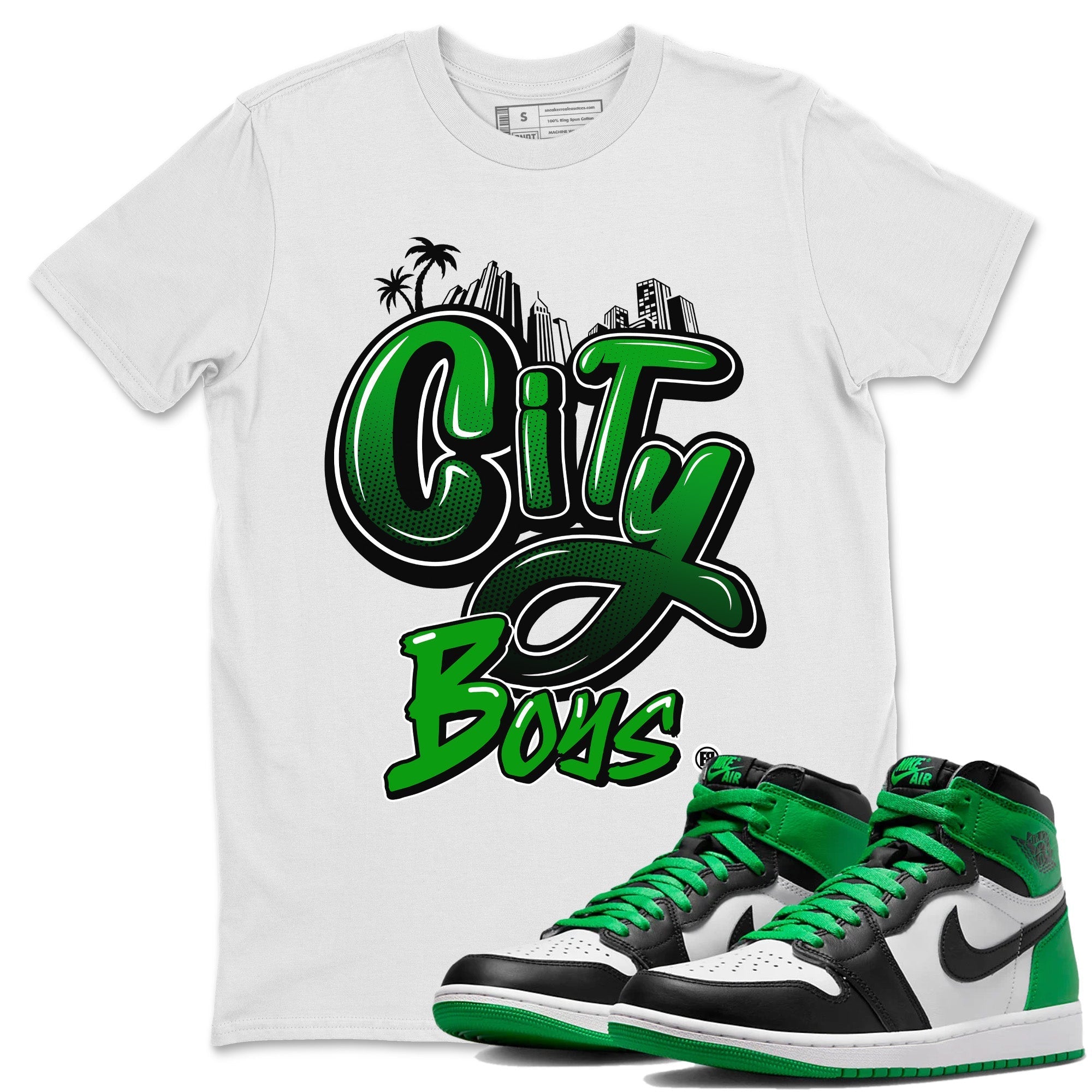 Air Jordan 1 Celtics Sneaker Match Tees City Boys Streetwear Sneaker Shirt Air Jordan 1 Retro Celtics Sneaker Release Tees Unisex Shirts White 1
