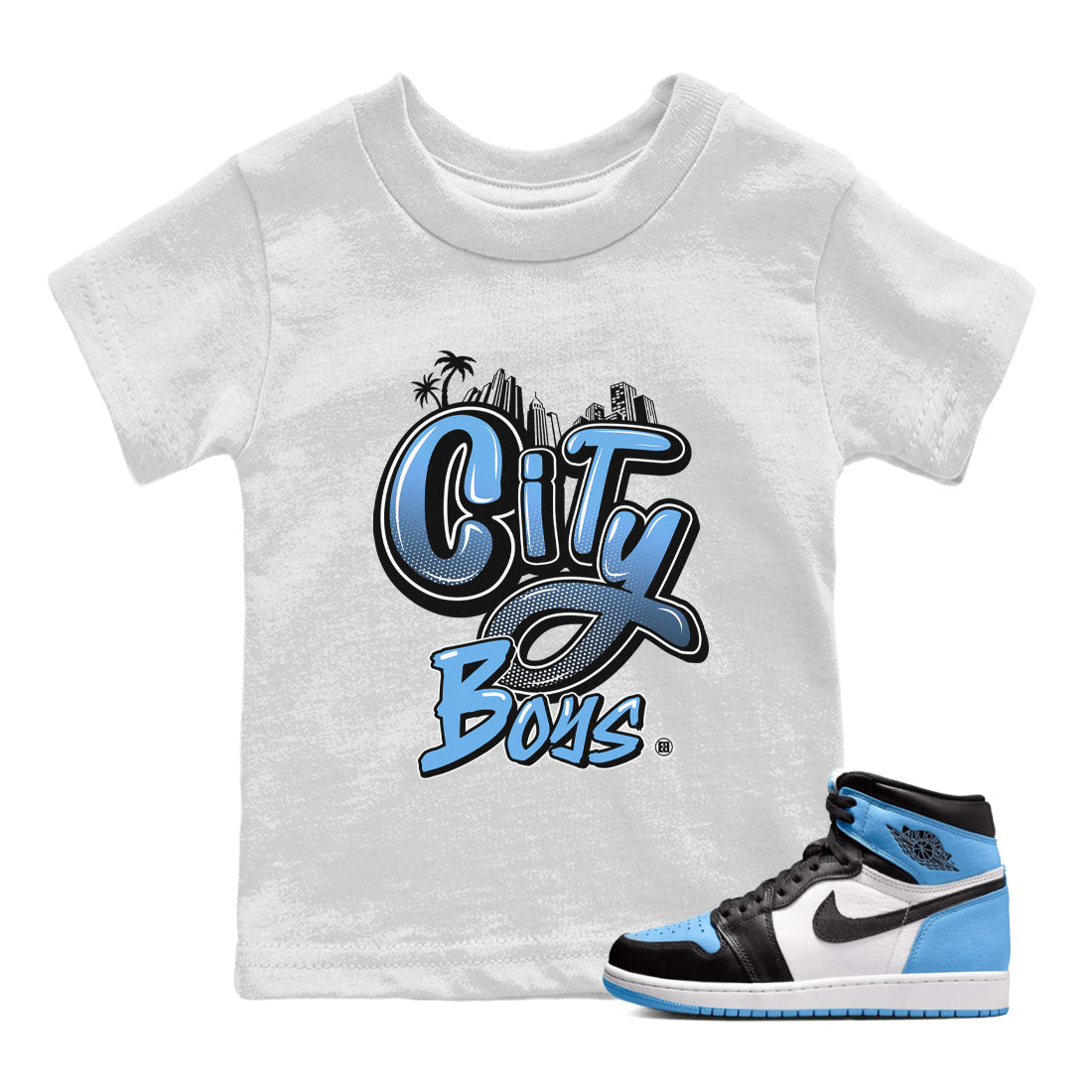 Air Jordan 1 Retro High OG UNC Toe Shirt to match Jordans City Boys Streetwear Sneaker Shirt Air Jordan 1 High OG UNC Toe Drip Gear Zone Sneaker Matching Clothing Kids and Baby Tees White 1