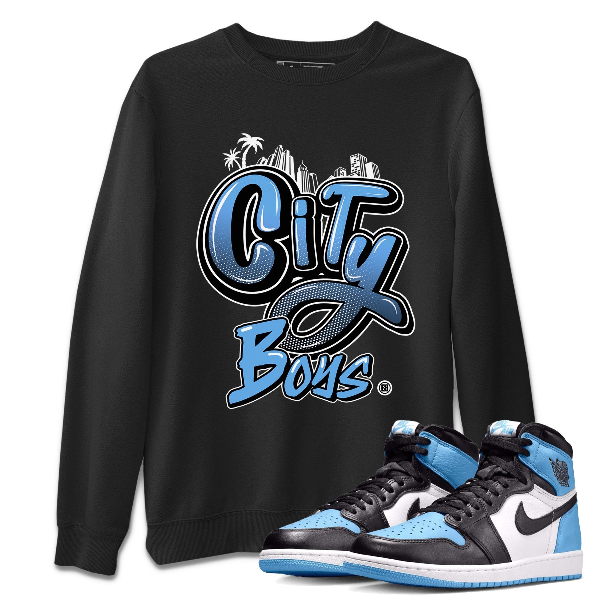 Air Jordan 1 Retro High OG UNC Toe Shirt to match Jordans City Boys Streetwear Sneaker Shirt Air Jordan 1 High OG UNC Toe Drip Gear Zone Sneaker Matching Clothing Crew Neck T-Shirts Black 1