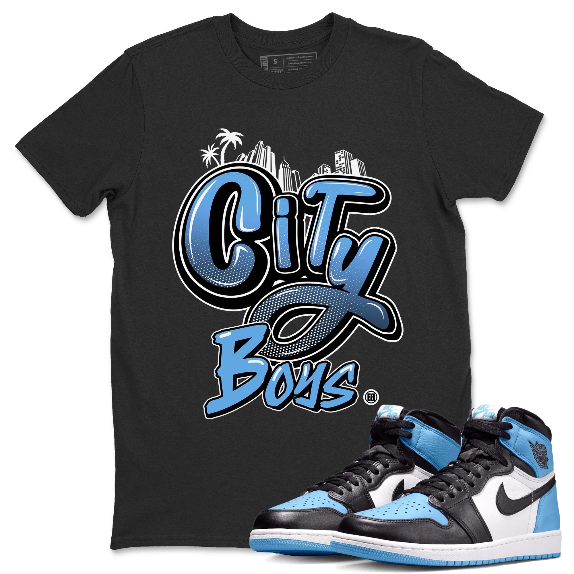 Air Jordan 1 Retro High OG UNC Toe Shirt to match Jordans City Boys Streetwear Sneaker Shirt Air Jordan 1 High OG UNC Toe Drip Gear Zone Sneaker Matching Clothing Crew Neck T-Shirts Black 1