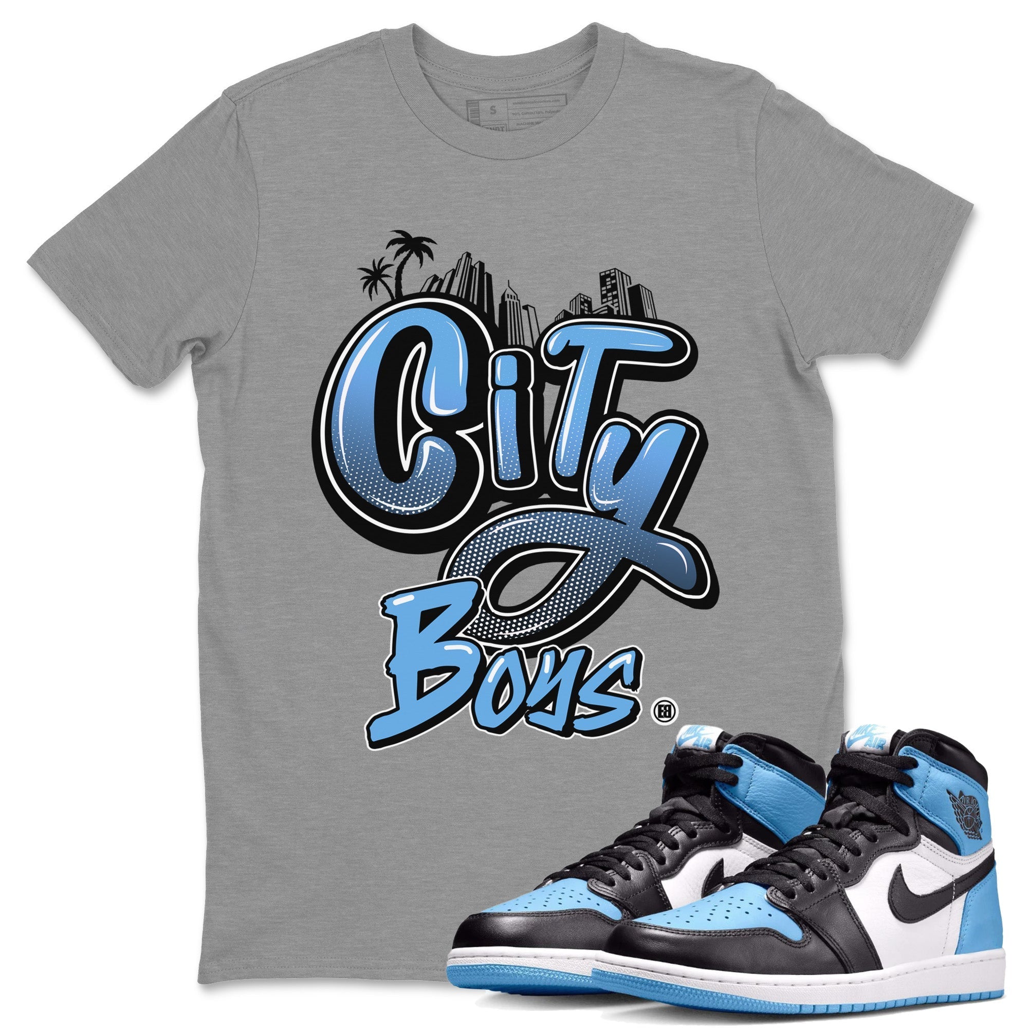 Air Jordan 1 Retro High OG UNC Toe Shirt to match Jordans City Boys Streetwear Sneaker Shirt Air Jordan 1 High OG UNC Toe Drip Gear Zone Sneaker Matching Clothing Crew Neck T-Shirts Heather Grey 1