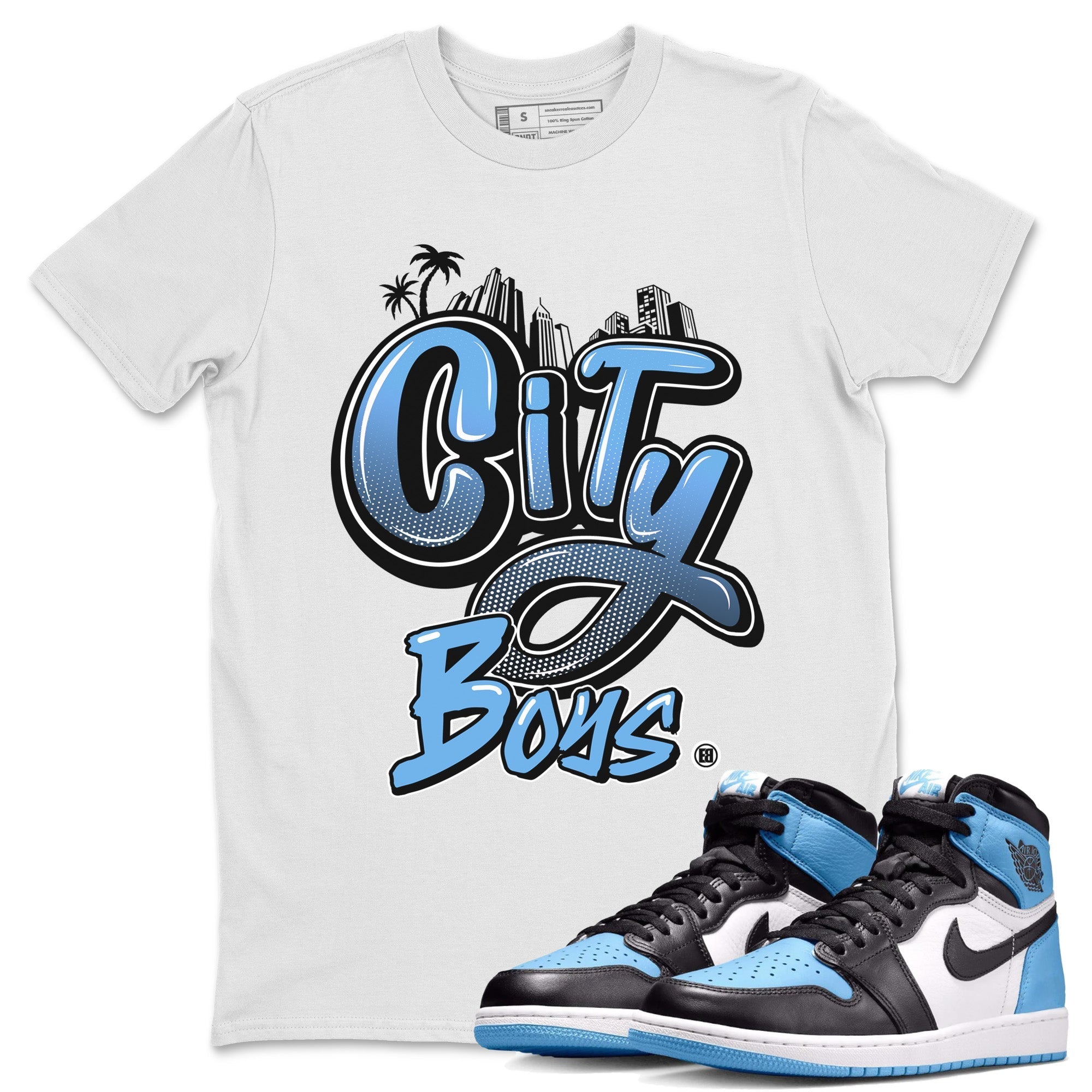 Air Jordan 1 Retro High OG UNC Toe Shirt to match Jordans City Boys Streetwear Sneaker Shirt Air Jordan 1 High OG UNC Toe Drip Gear Zone Sneaker Matching Clothing Crew Neck T-Shirts White 1
