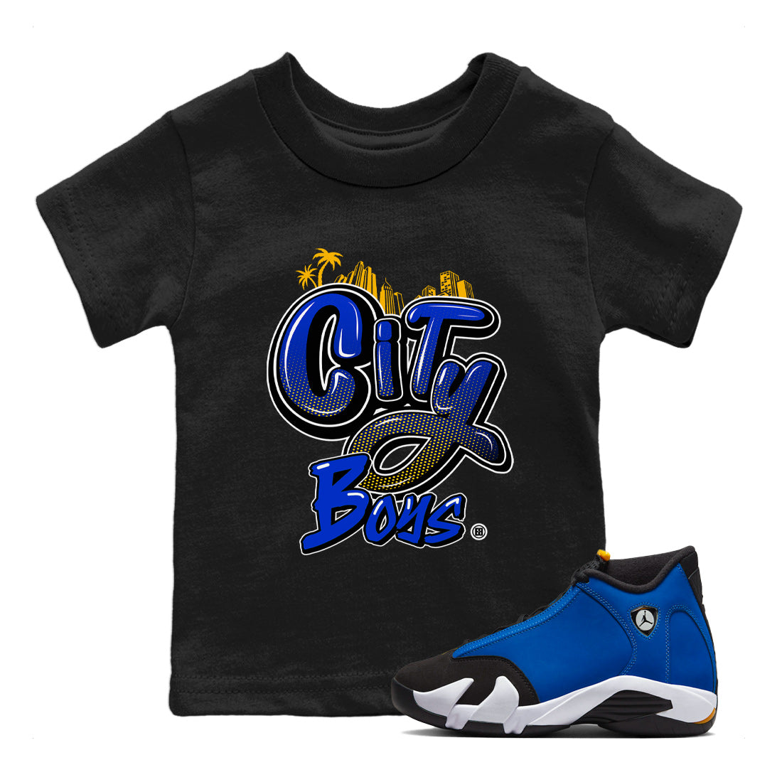 Air Jordan 14 Laney Sneaker Match Tees City Boys Sneaker Tees 14s Laney Sneaker Release Tees Kids Shirts Black 1
