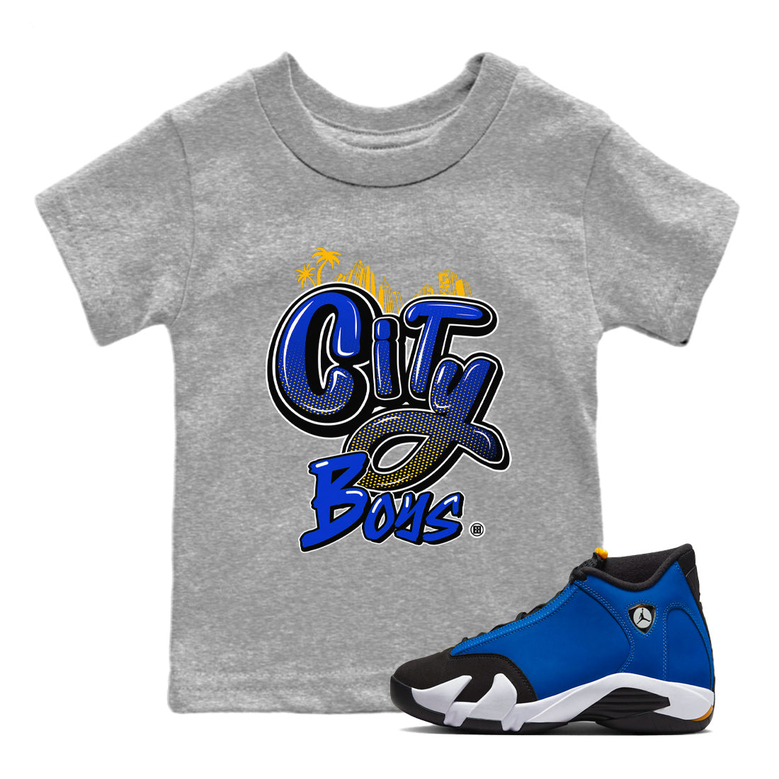 Air Jordan 14 Laney Sneaker Match Tees City Boys Sneaker Tees 14s Laney Sneaker Release Tees Kids Shirts Heather Grey 1